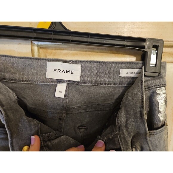 Frame Le High Straight Field Foil Tux Gray Womens Ankle Jeans Sz 25 - Picture 3 of 16